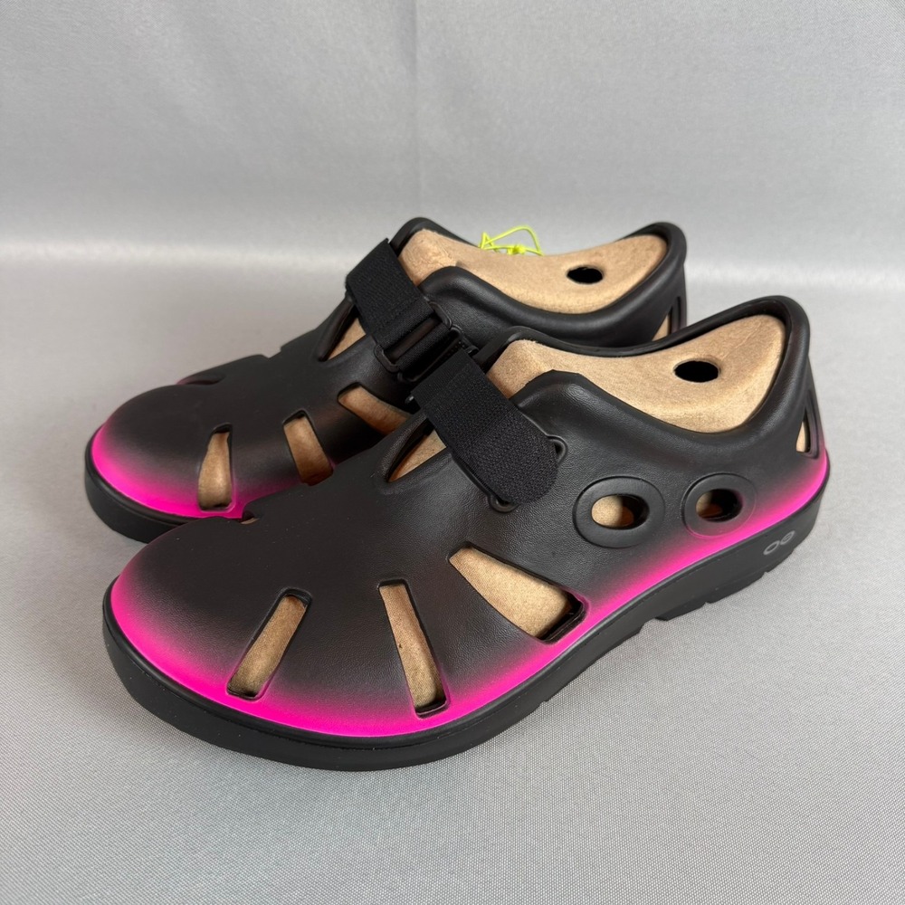 Oofos Oocandoo Recovery Sandals Womens 8 Black Pink Slip-On Shoes Light New NIB - Picture 2 of 7